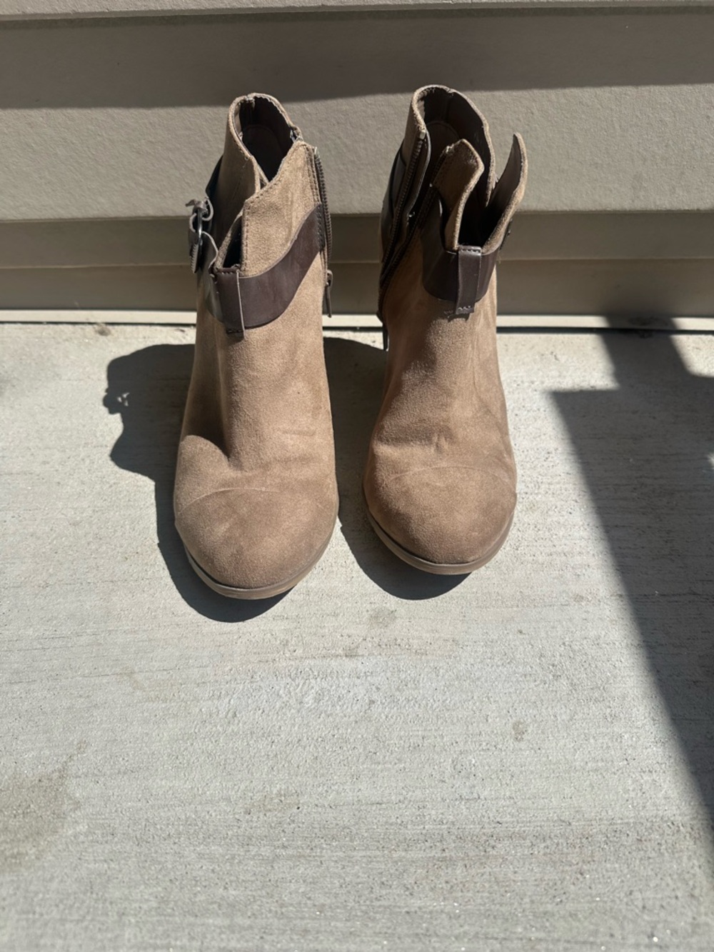 Carlos by Carlos Santana Taupe Suede Ankle Booties with Side Buckle